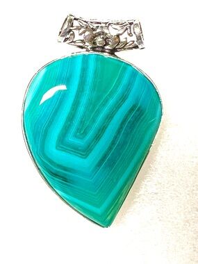 Botswana Agate 925 Sterling Silver Overlay Teardrop Pendant Necklace in Teal